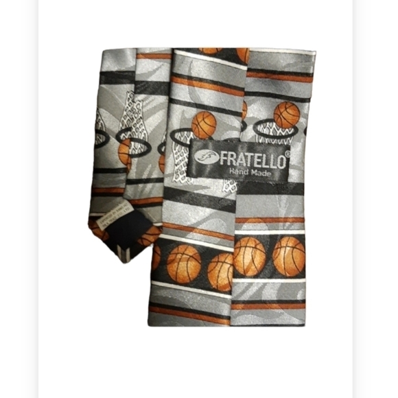 Fratello Grey Basketball Silk Tie for Men 57 x 3 - Picture 3 of 3